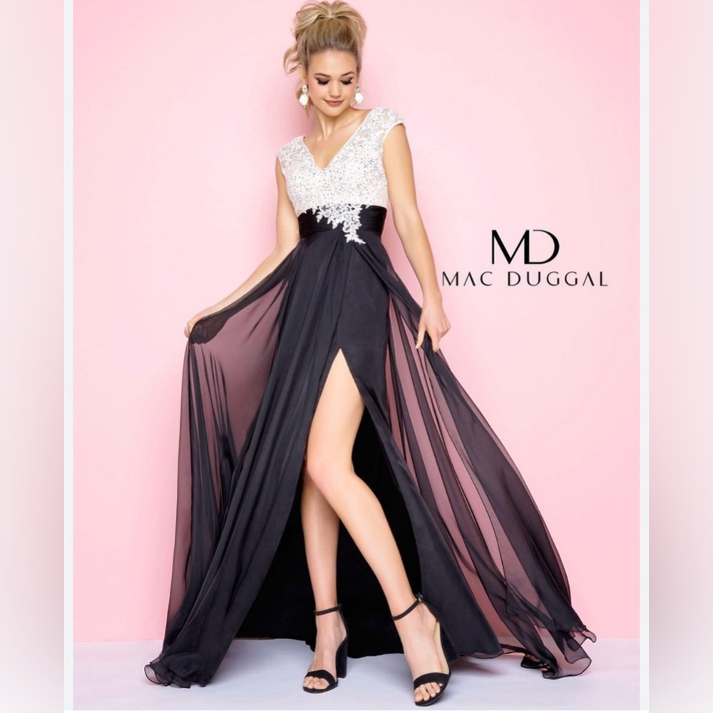Mac Duggal Black & White Flash Dress‎ Size 8